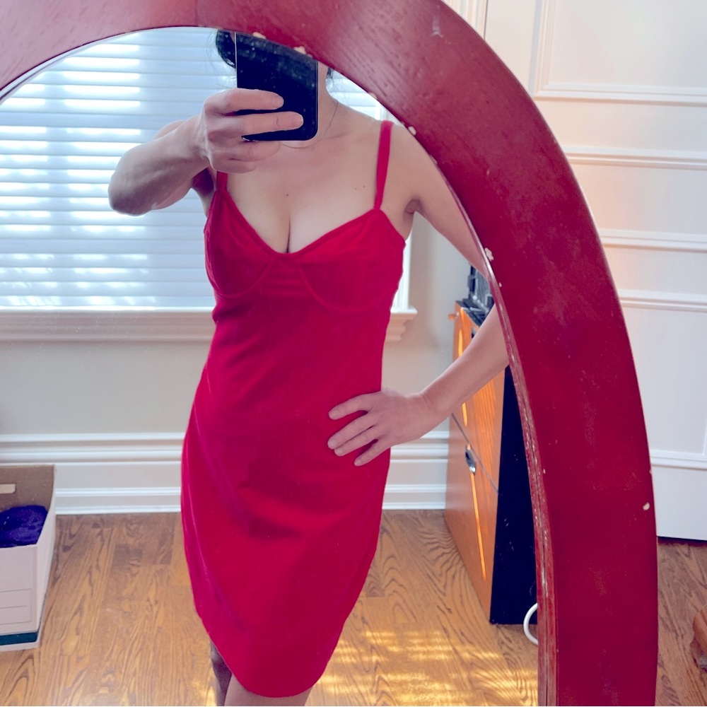 DKNY red velvet bustier dress